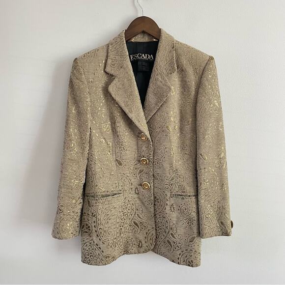 Escada | By Margaretha Ley Blazer Gold Shimmer Tan Beige Button Front Jacket 34 - Picture 1 of 14